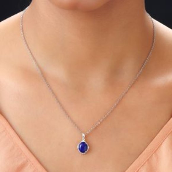 Genuine Denim Lapis Solitaire Pendant SS Necklace and matching Bracelet Set NWT - Picture 2 of 8